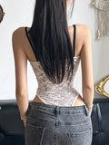 Sexy Hollow Out Patchwork Lace Bodysuits Slim Skinny Slash Neck Sleeveless Rompers Women 2024 Summer Fashion Streetwear-Outfit