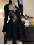 Black Chic Dress Women Lace Patchwork Sexy Party Mini Dresses Female Designer Korean Fashion Fluffy Elegant Dresses