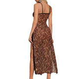 Sex Lingerie Budding Long Dress Pajamas Set Sexy Open Leopard Lace Lace Back Aja