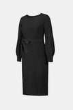 Neck Tie Waist Pleated Sweater