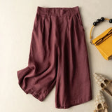 Thin 2023 New Women's Clothing Crop Cotton Hemp Leg Wide Dropping Feeling Half Elastic High Waist Art Casual Pants-Outfit