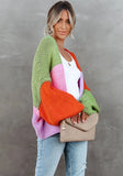 Contrast Color Puff Sleeve Sweater