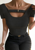 Sexy Square Collar Short Sleeves Solid Short