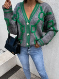 Autumn Winter 2021 V Neck Knitted Oversized Cardigan Women Sweater Long Sleeve Casual Fashion Loose Jumper Tops