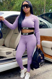 Letter Print Tight Cropped Top and Pants 2pc