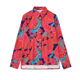 2022 Summer 2 Pieces Suit Print Blouses Long Sleeve Button-up Female Shirts Vintage Female Skirts Chic High Waist