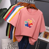 Cute Bear Printed T Shirts Women 2021 Summer New Kawaii Basic Loose Tees Soft Oversized Female Cotton Tops