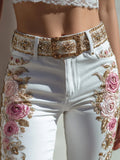 Women's Jeans Women's Trousers Color Flowers 3D Three-Dimensional Printed