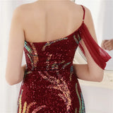 Sequin One Shoulder Slit Long Evening