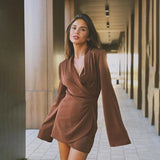 Autumn 2022 Wrap Mini Dress for Women Fashion Outfits Long Sleeve Tie Up Party Club Dresses Vestido
