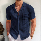 Men's New Summer Short Sleeve Cuban Collar Knit POLO Shirt Casual Cardigan