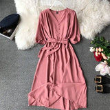 Spring New V Neck Summer Midi Long Dress Vestido De Festa Evening Party Bandage Women Casual Elegant High Waist