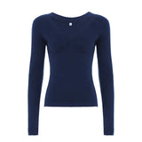 Commuting Simple Foundation Solid Color V-Neck Cross-Dressed Long-Sleeved Hottie All Oversized Waist Thin