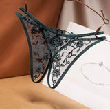 crotch-free women's panties mesh embroidery retro hollowed out sexy transparent thong ultra-thin low waist t pants