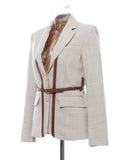 Women Split Pu Leather Brief Short Blazer New Lapel Long Sleeve Loose Fit Jacket Fashion Tide Spring Autumn 2023