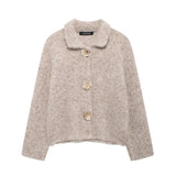 Women's Autumn And Winter New Fashion Flower-Shaped Buckle Knitted Sweater Cardigan