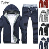 Tracksuits Men Set Casual Thicken Fleece Warm Hooded Jacket Pants Spring Sweatshirt Sportswear Coats Hoodie Track