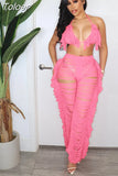 Knitted Cut Out Fringe Pants and Bikini Top 2 Piece Sets Womens Sexy Summer Beach Vacation Outfits 2023