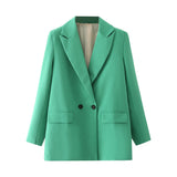 And Summer 2024 New Simple Loose Double-Breasted Suit Jacket New Suit For Women In Spring And Autumn-Outfit