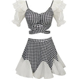 Plaid Sexy Set Women Two Piece Party Mini Set Female Vintage Korean Fashion Patchwork Designer Chic Retro Set 2022