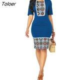 Women Bodycon O Neck Short Sleeve Dress summer dress Vintage Print Patchwork Knee-length сарафан женский летний vestido de