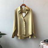 Summer Shirt Fashion Long Sleeve Satin Women's Shirt Vintage Street Silk Shirts Elegant Imitation Blouses and Shirts