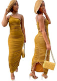 One Shoulder Pleated Long Party