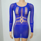 See Through Summer Mini Dresses For Women 2022 Long Sleeve Bodycon Dress White Black Hollow Out Knitted Sexy Party