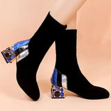Women Winter High Boots Rhinestone Block Heels Stretch Knee High Boots Winter Sexy Over The Knee Sock Shoes Botas