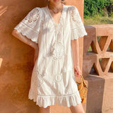 New Holiday Style Dress Women's Summer Short-Sleeved White Dress European Goods Southern Oil Women's