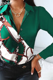 Lady Turn Down Collar Leopard Print Shirt Striped Lapel Tops Long Sleeve Blouse Casual Fashion Tops Vintage Clothes