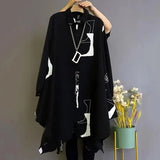 Geometric Printed Loose Shirt Spring Autumn Single-breasted Female Clothing Commute Lapel Fashion Irregular Hem