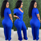 Fall Streetwear Black Pink One Piece Outfit Jumpsuit Women Short Sleeve V Neck Jumpsuits Wide Leg Fashion Bodycon