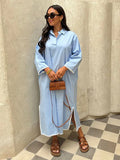 Split Lapel Long Dress Women Solid Long Sleeved V-neck Oversize Dresses 2024 Spring Summer Casual Beachwear Vestidos-Outfit
