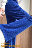 Women Green Long Pants High Elastic Waist Pockets Wide Leg Trousers Plaid Casual Female Autumn Winter Bottoms