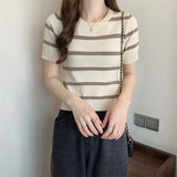 Knitted Short-Sleeved T-Shirt For Women's Summer 2025 New Design Sense Slimmed Shoulders Short