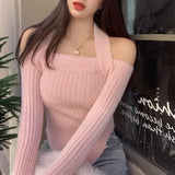 Mink Cashmere Halter Off Shoulder Knitted Sweater Women's Autumn and Winter Chic Tight-fitting Short Inner