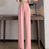 Toloer Pants Female Spring And Autumn 2024 New High Waist Hanging Feeling Loose Straight Leg Hanging Feeling Wide Leg Pants Large Size Pink Casual Pants-Outfit