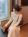 Knitting One Piece Dresses Women Casual Long Sleeve Button Sweater Midi Dress Elegant Female Office Korean 2023