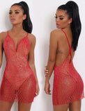 Sexy Red Sequins V Neck Straps See Through Club