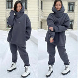 Tracksuit Autumn Winter Solid Fleece Warm Long Sleeve Hoodies Jogger Pants Two Piece Sets Oversized Casual Sportswear