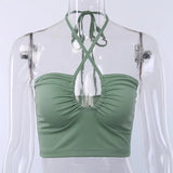 Strap Lace Up Satin Cropped Top Women Sexy Club Top Tank Top Teachwear Clothes Summer Vestidos Crop
