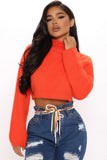 Orange Knit Turtleneck Long Sleeve Pullover Crop
