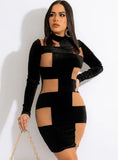 Sexy Velvet With Mesh Long Sleeve Bodycon