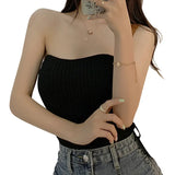 Tops, Summer Solid Color Sleeveless Strapless Ribbed Pullover Casual Vest for Adult Women-Outfit