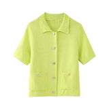 New Flat Needle Short-Sleeved Lapel Knitted Jacket 6427030-Outfit