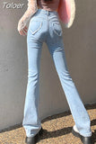 2023 New All Season Wearable Denim Flared Women's Jeans Love Back Pocket Design Fashion Casual Retro High Waist
