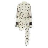 Asymmetrical Print Dresses For Female Lapel Collar Long Sleeve High Waist Tunic Irregular Dress Womens