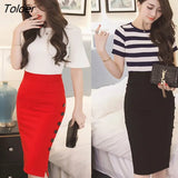 Ladies High Waist Side Split Button Sexy OL Skirts Slim Pencil Skirt For Women Female Skirt Bodycon Fitted Skirt