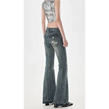 Y2K Low Waist Women Jeans High Quality American Retro Embroidered Slim Straight Micro Flare Pants women jeans-Outfit